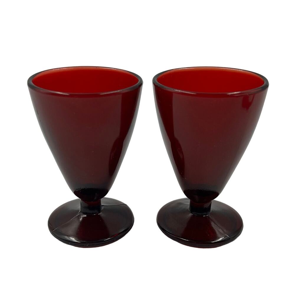 Vintage Anchor Hocking Royal Ruby‎ Red Footed Cordial Glasses 2 Piece Set